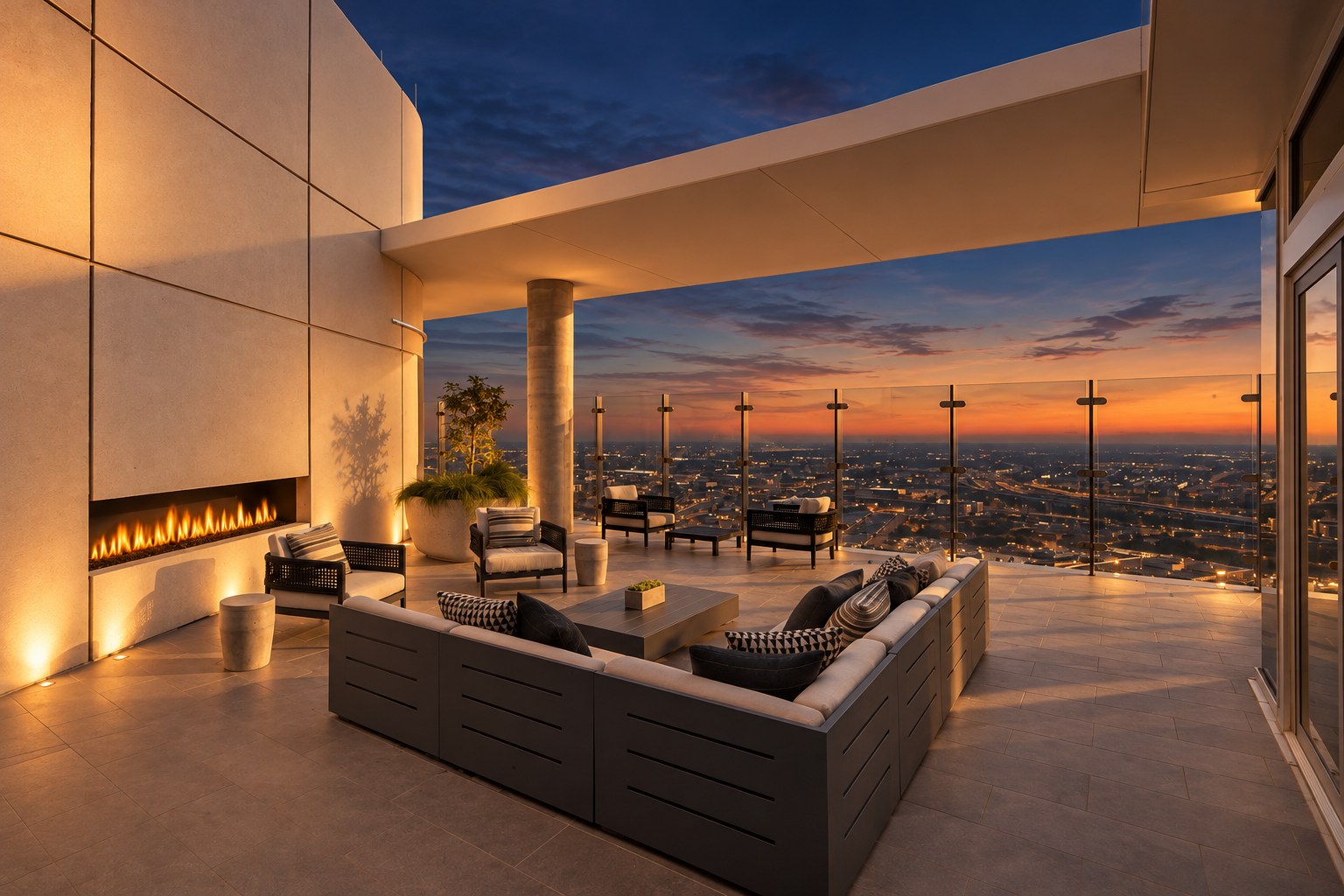 Sky lounge terrace with downtown views