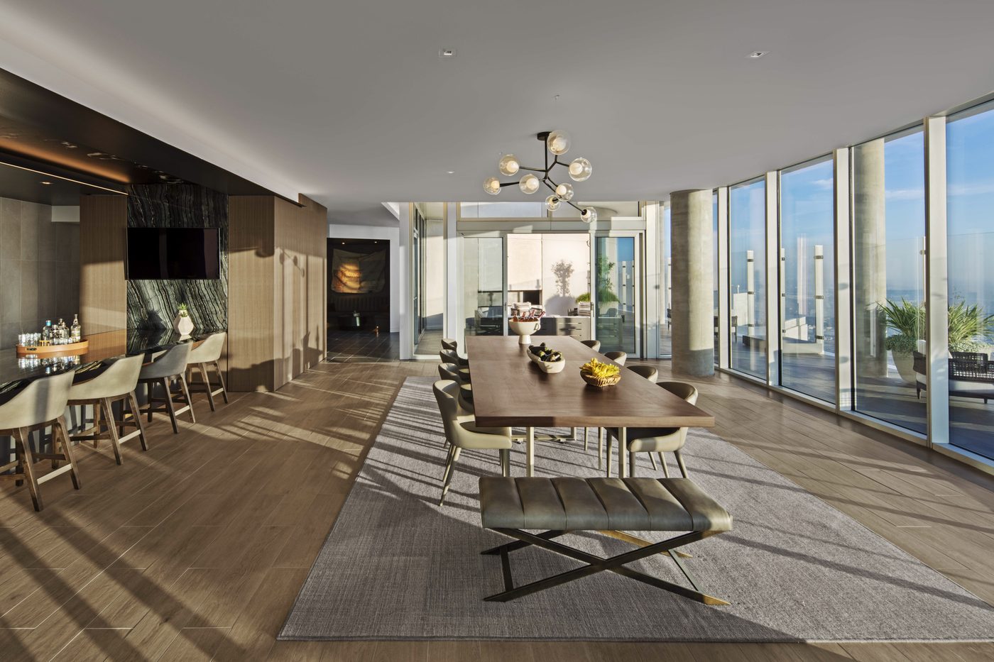 Club room with skyline views
