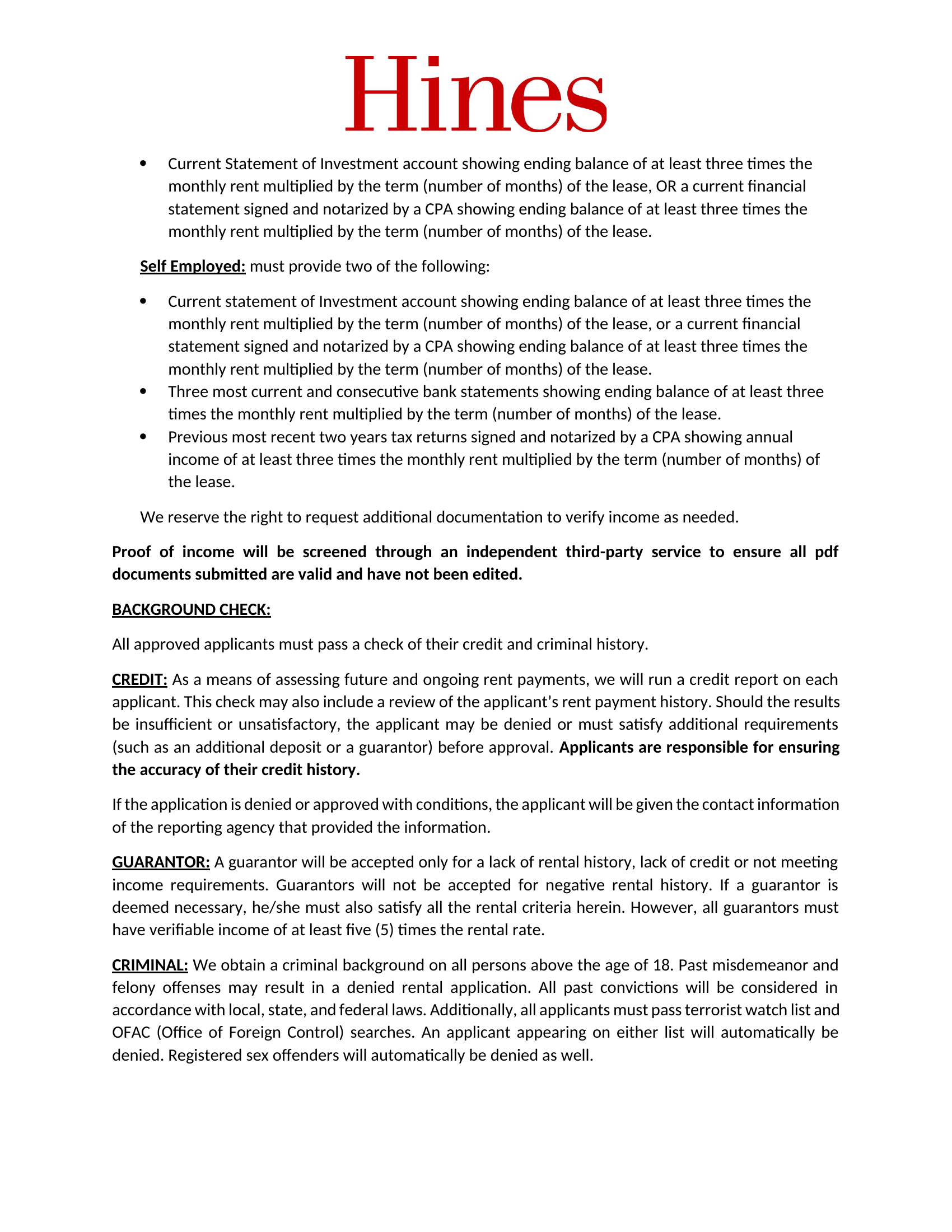 Rental requirements, page 2 of 4